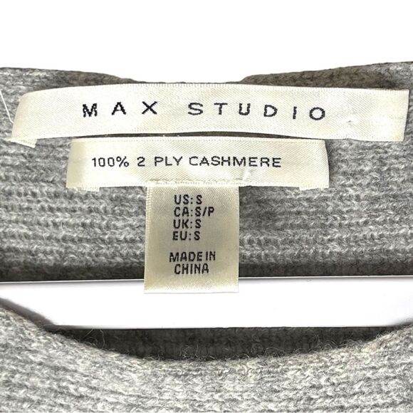 Max Studio 100% 2-Ply Cashmere Gray Ribbed Knit Long Sleeve Sweater Size Small - Picture 3 of 7